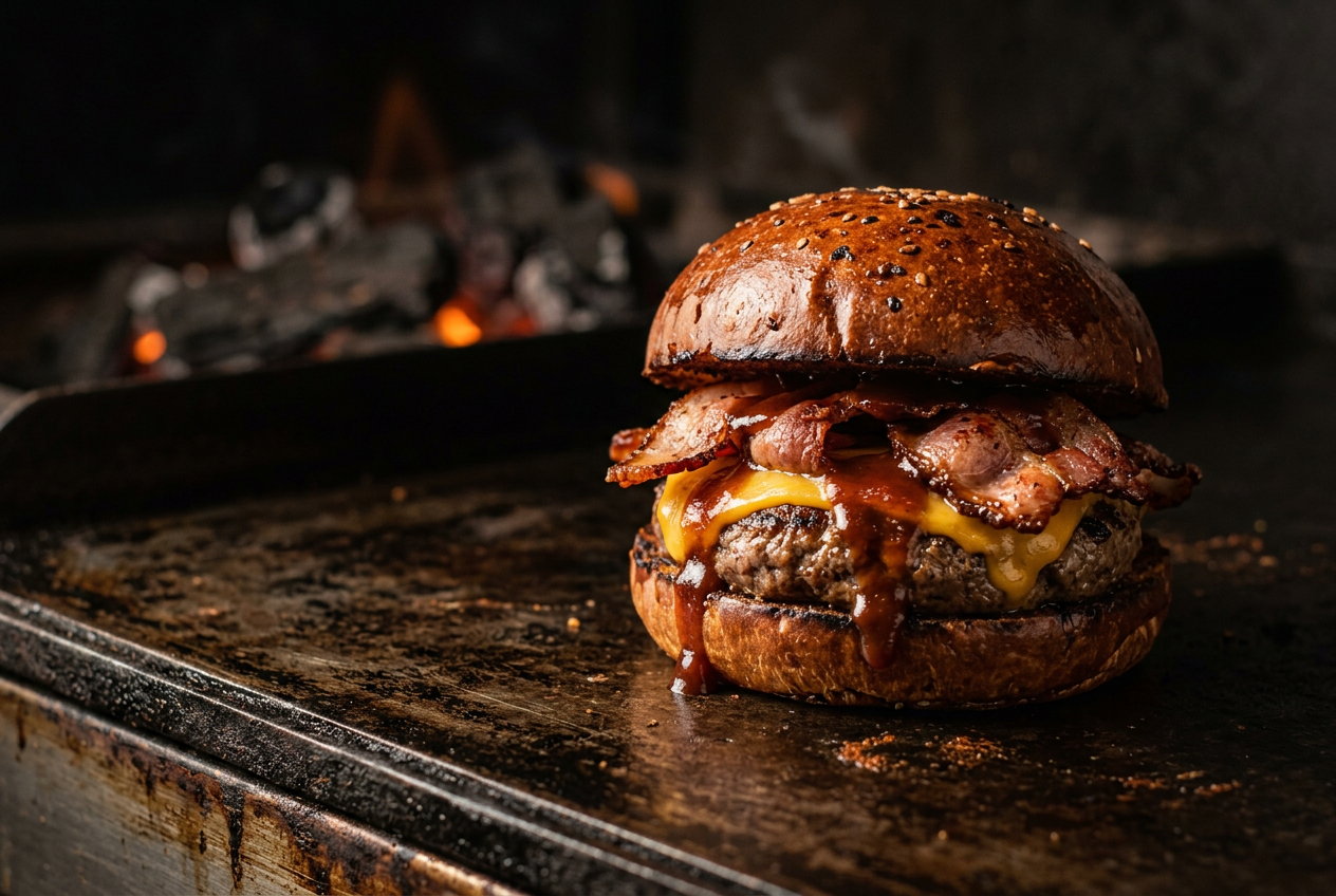 Bacon Crocante: blend com fatias generosas de bacon e molho defumado da casa