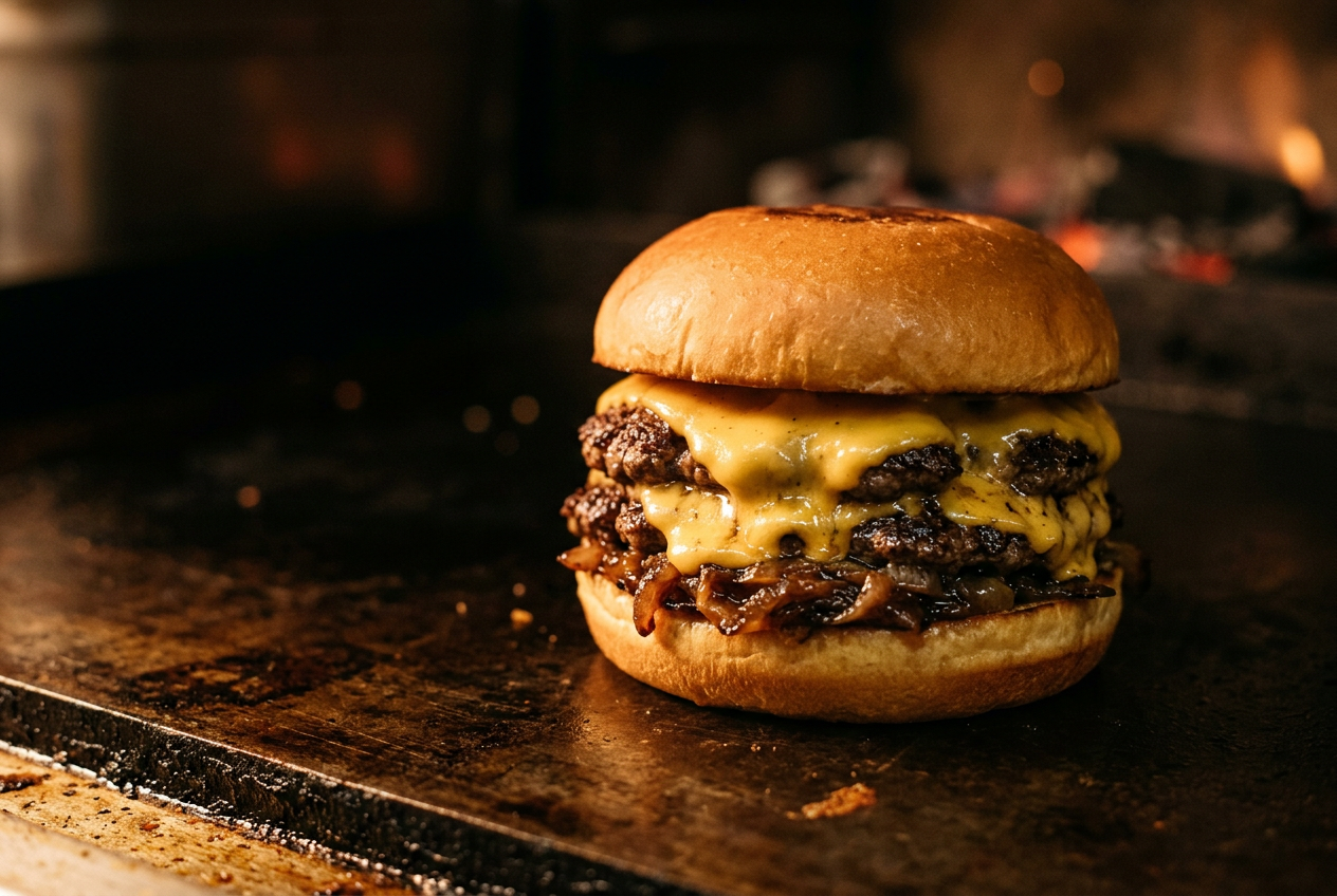 Cheddar Na Brasa: blend suculento com dose dupla de cheddar cremoso e cebola caramelizada